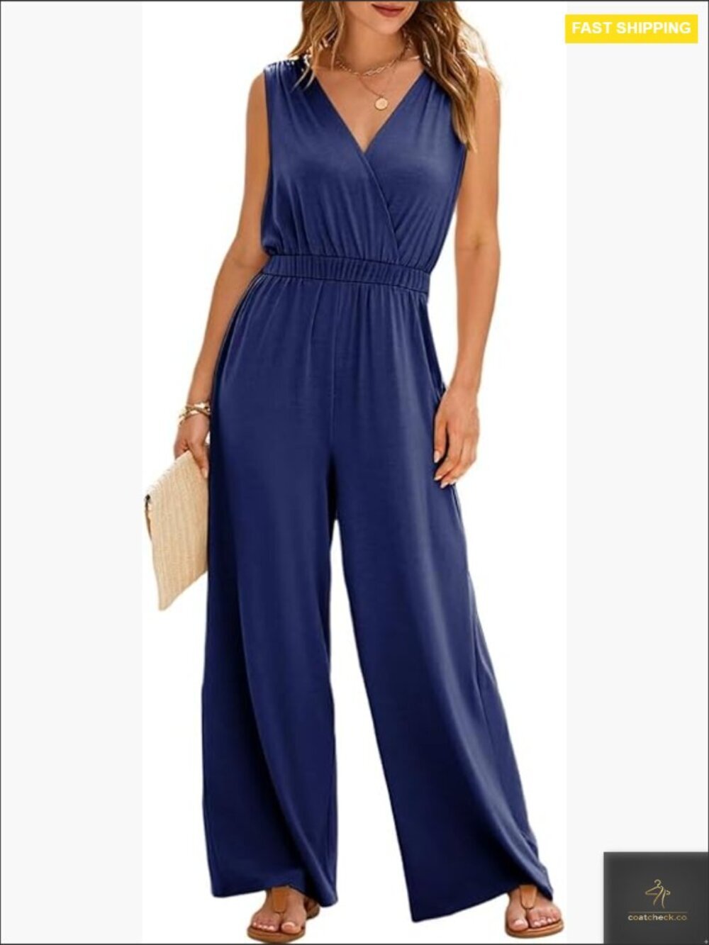 Sleeveless V-Neck Jumpsuit Wide Leg Romper Chic Summer Casual Elegant